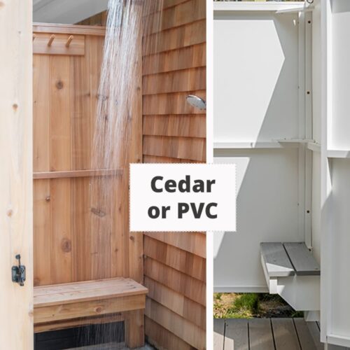 cedar or pvc bench outdoor shower