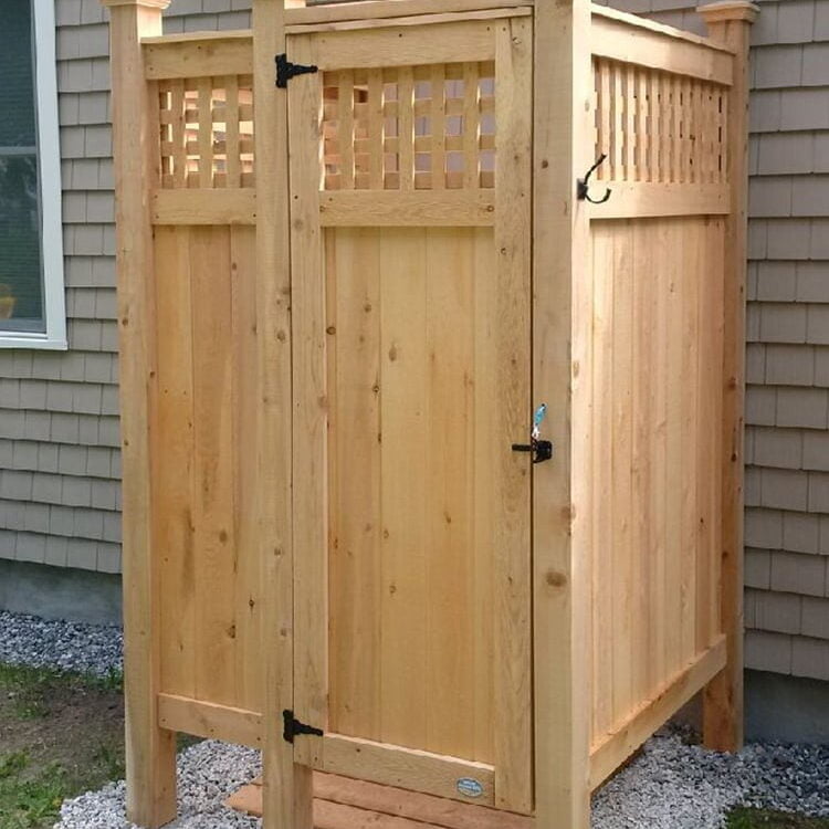Outside shower stall standard cedar house mount