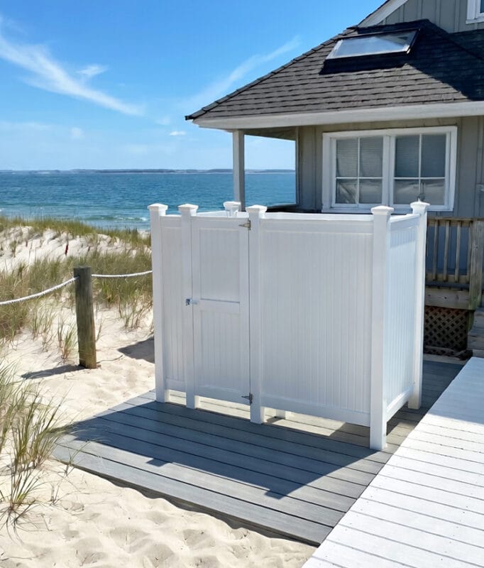 outside shower pvc azek at coastal side home on deck
