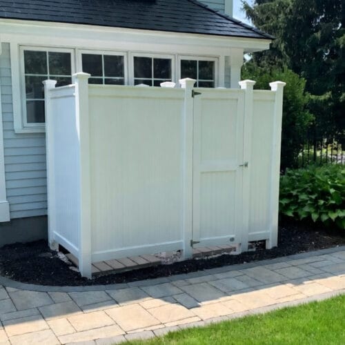 outside shower azek in backyard as free standing