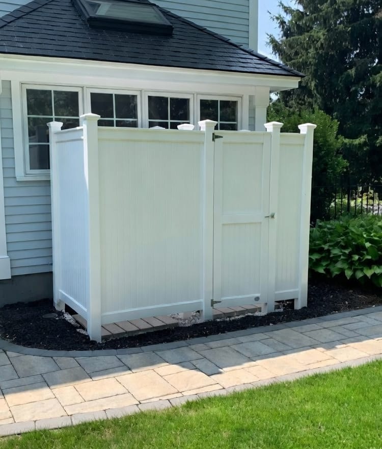 outside shower azek in backyard as free standing