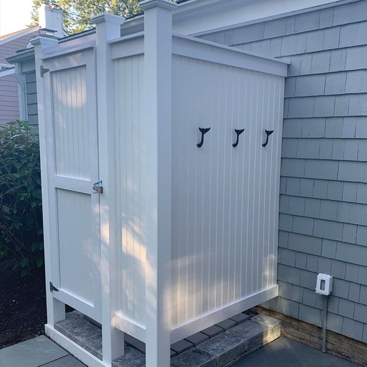 patio outdoor shower stones