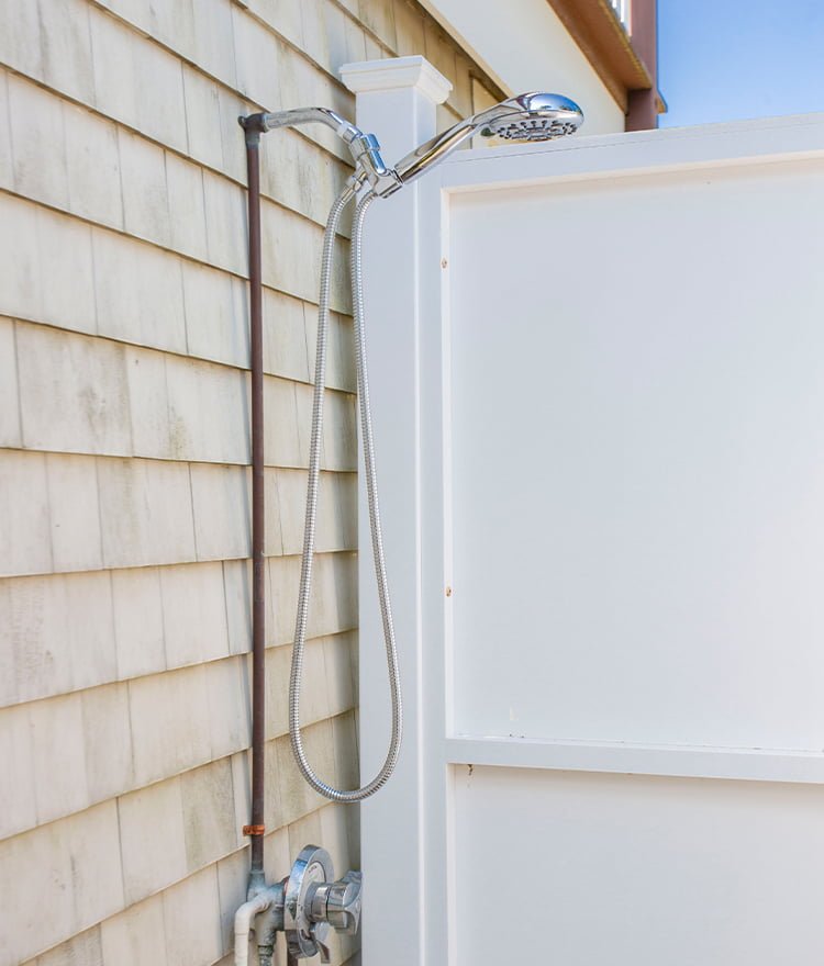 showering outside in nice backyard
