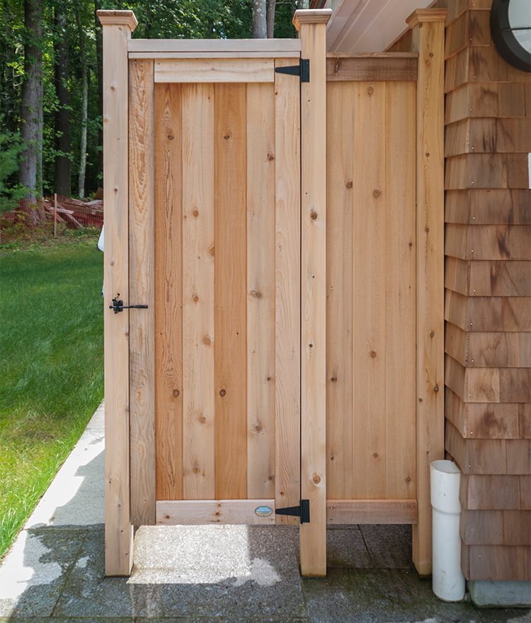 outside shower enclosure against the house