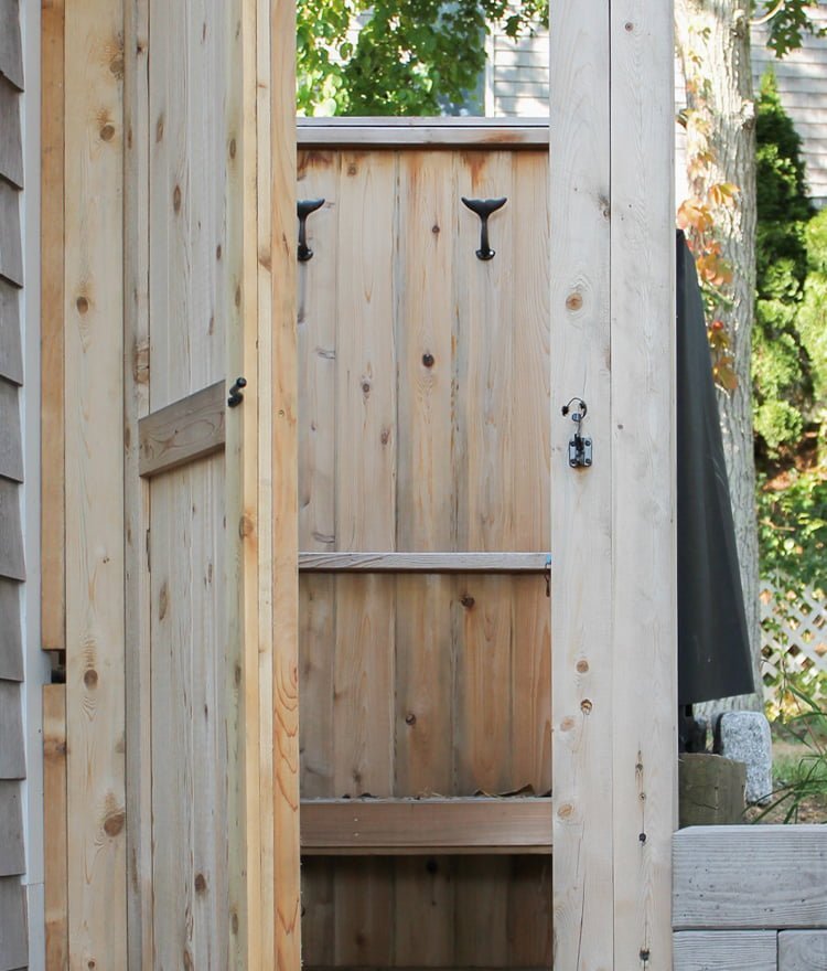 custom outdoor shower with hooks