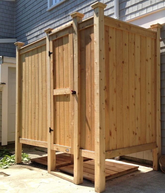 deluxe wood free standing outdoor shower
