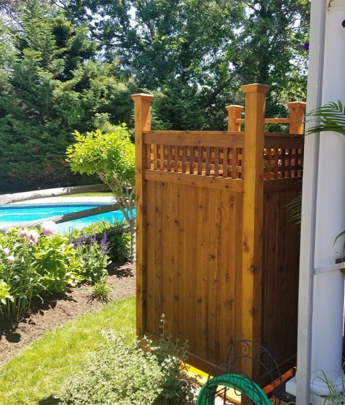 outdoor pool shower with stain