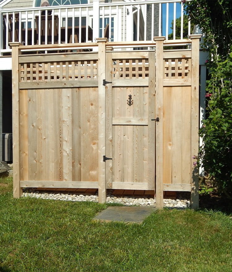 deluxe free standing cedar outdoor shower enclosure