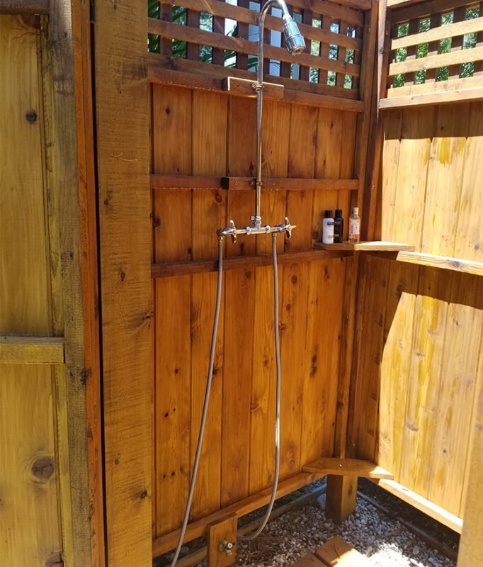 freestanding cedar stained shower kit 