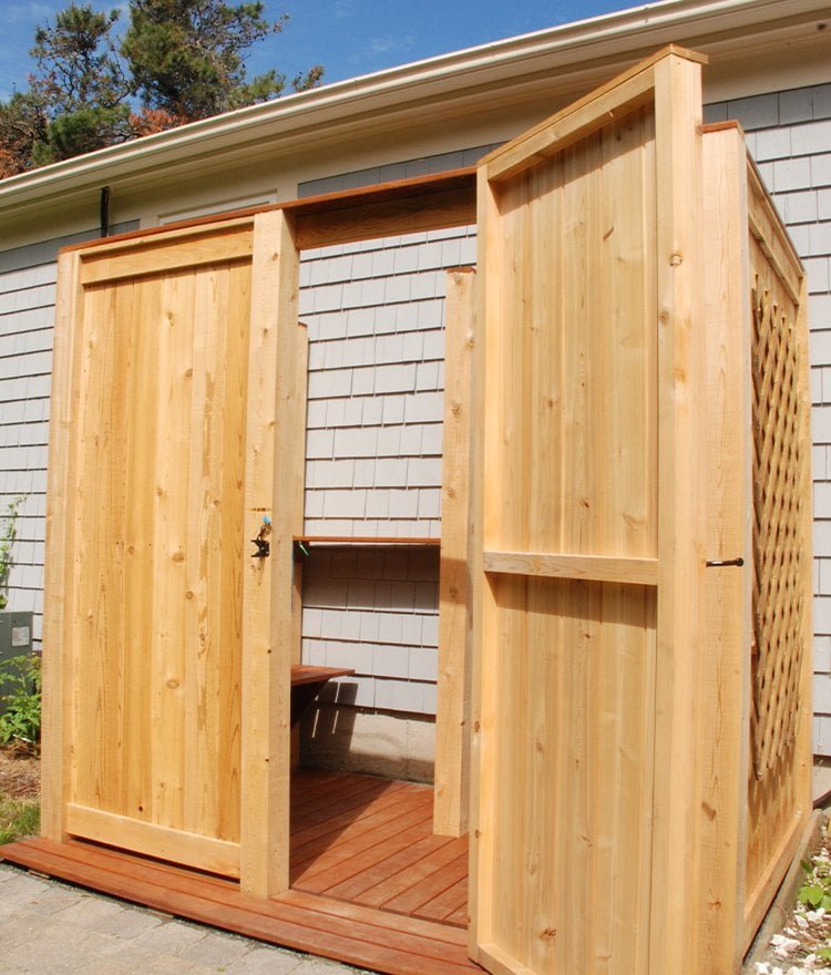 deluxe cedar house mount outdoor shower stall