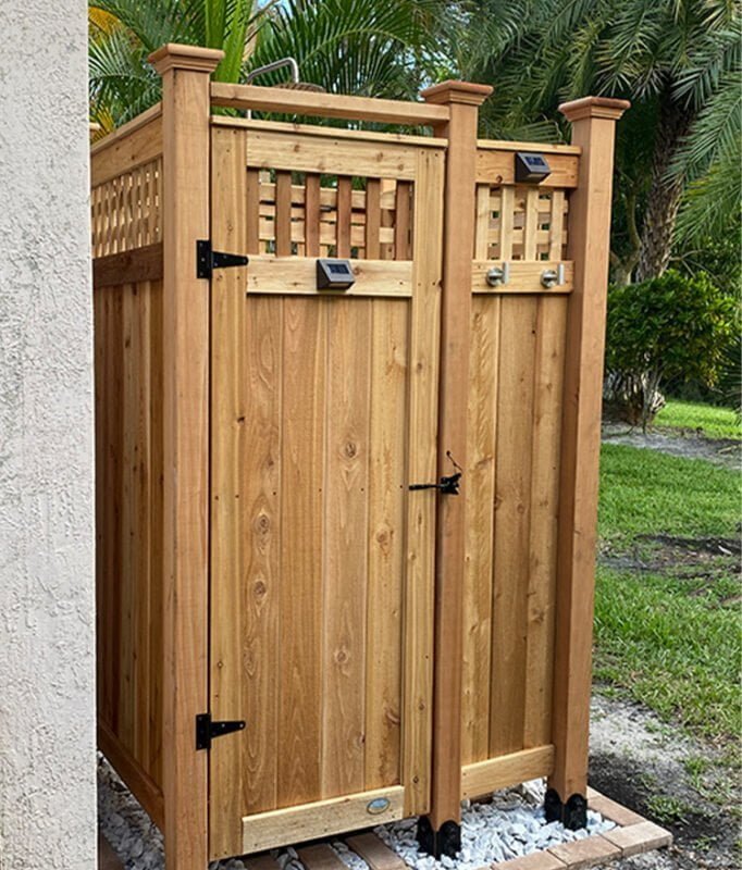 wood outdoor pool shower in Florida