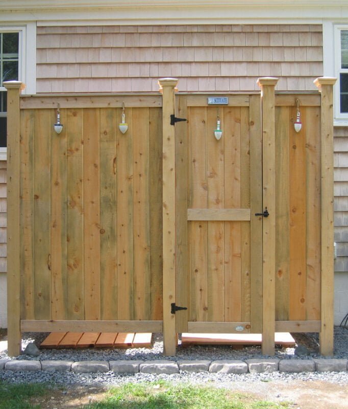 deluxe wood outdoor shower enclosure house mount