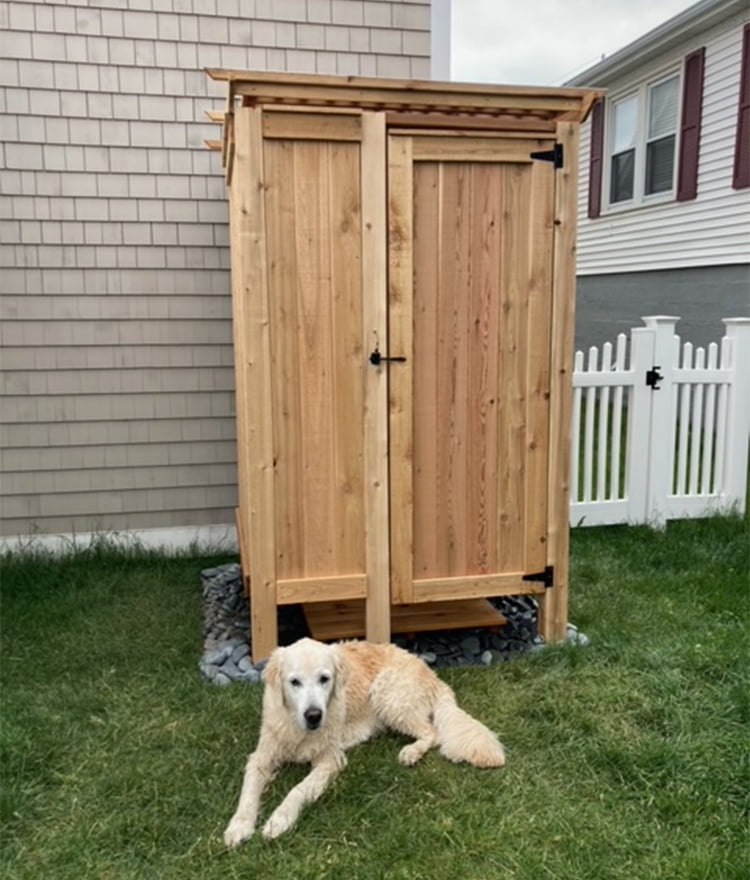 cedar freestanding naked outdoor shower enclosure