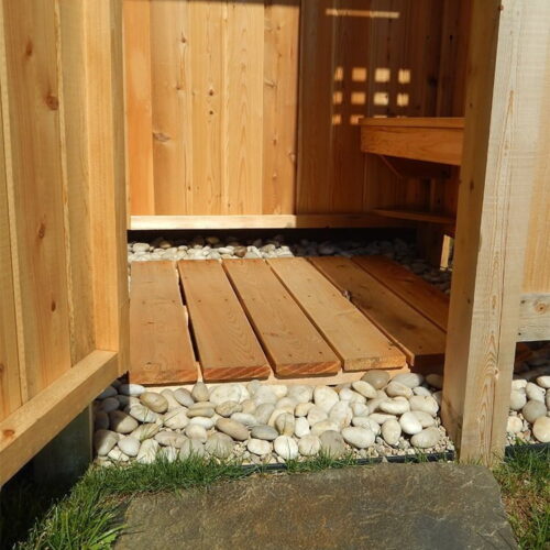 cedar outside shower with floor