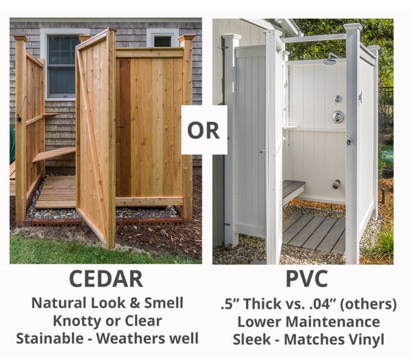 cedar wood or pvc azek vinyl for outdoor showers comparison what is better