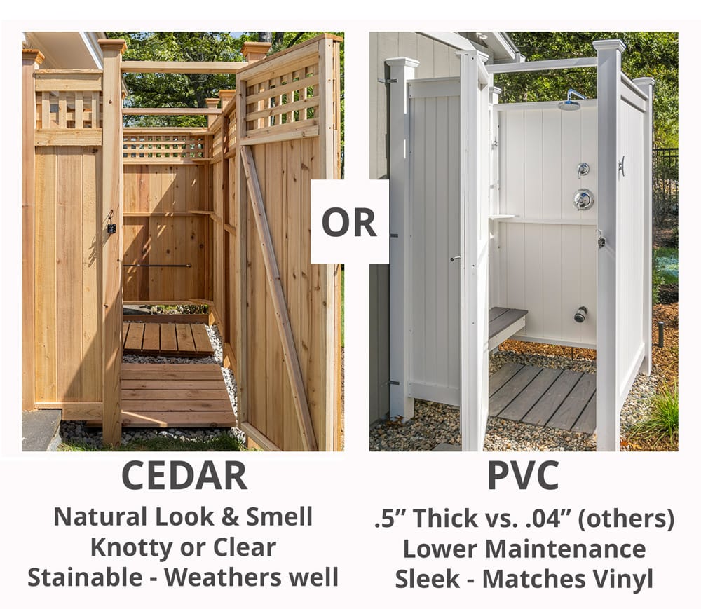 what is better pvc vinyl or cedar wood outdoor showers