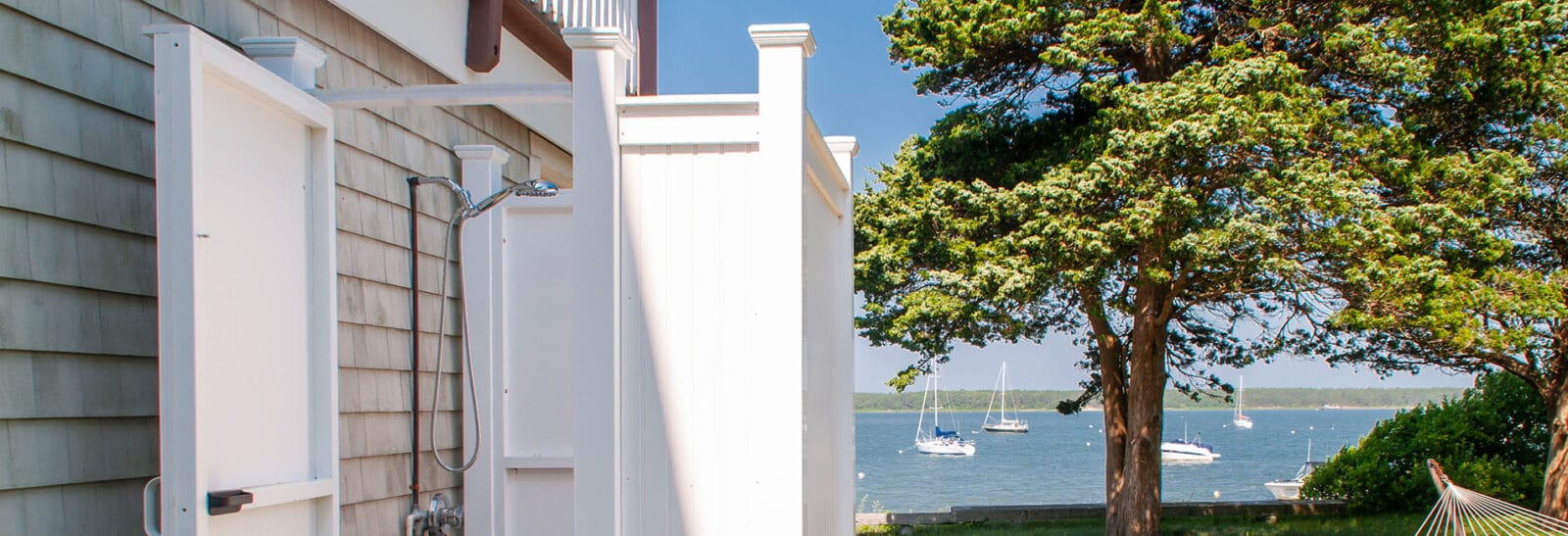azek outdoor shower enclosures on waterfront