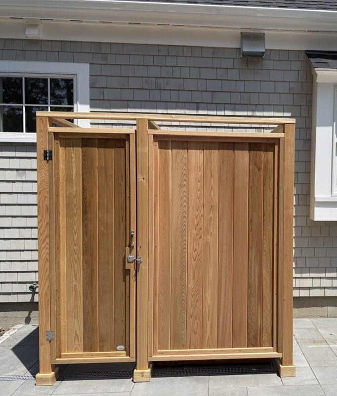 clear wrc cedar outdoor shower outside against house