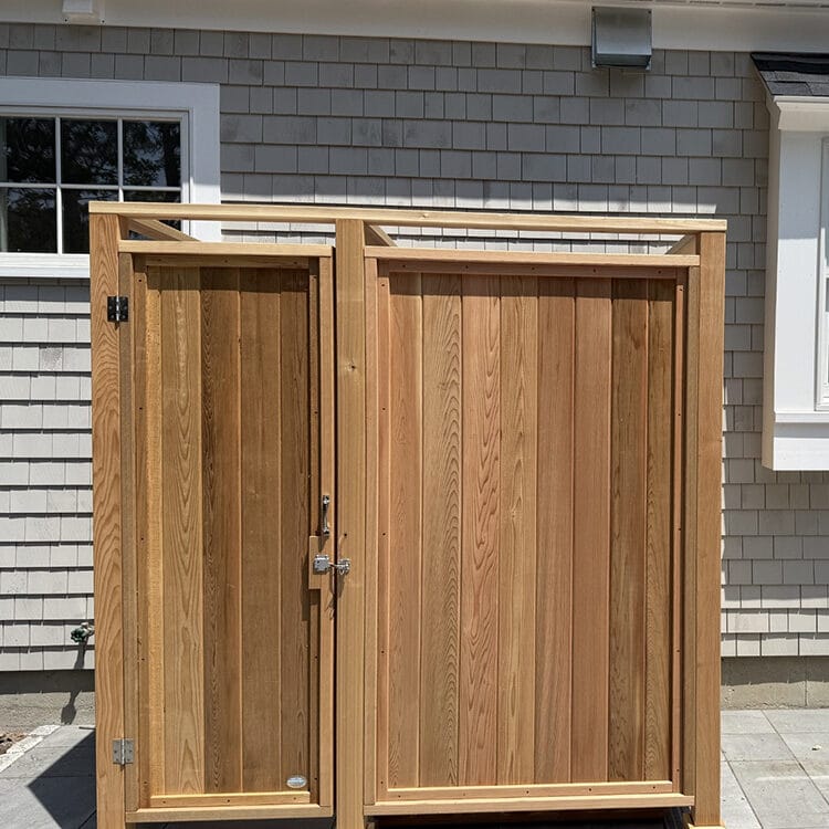 clear wrc cedar outdoor shower outside against house